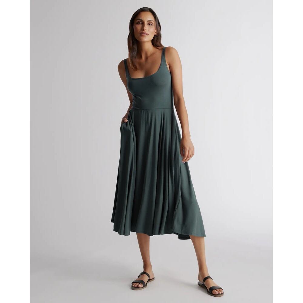 Quince Women Tencel Jersey Fit & Flare Dress Dark Olive M NWT